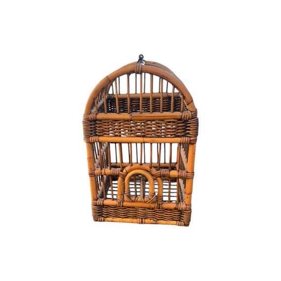 1970s Bamboo Rattan Bird Cage 18"