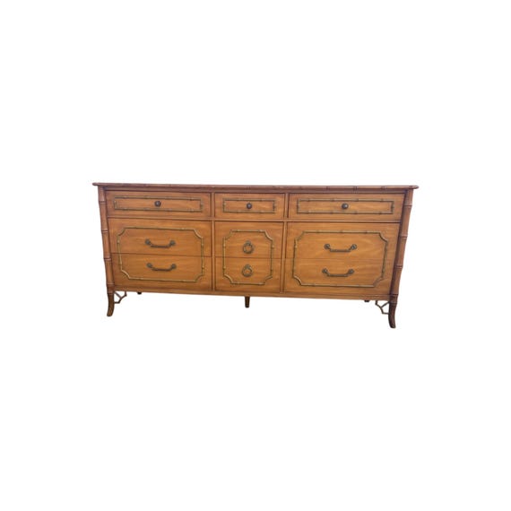 Vintage Dixie Furniture Nine Drawer Faux Bamboo Dresser with Fretwork