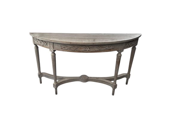 Louis XVI Style half-moon-shaped console patinated wood distressed look