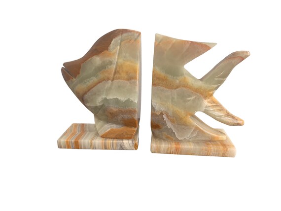 Vintage Onyx Fish Bookends