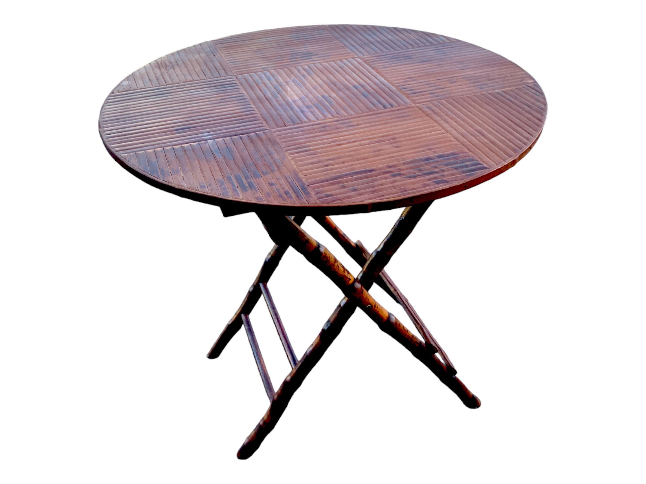Faux Tortoise Burnt Bamboo Round Folding Side Table - Etsy