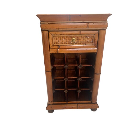 Bamboo Rattan wine cabinet table with wine rack and tray rattan top