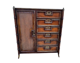 Hollywood Regency Chinoiserie Faux Bamboo Armoire Highboy  by Stanley
