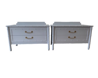 Thomasville Allegro Faux Bamboo Wide 2 drawers nightstands low chest a pair  Gloss White painted