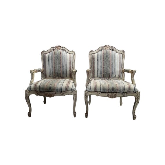 Thomasville French Provincial Louis XV Style Carved Armchairs