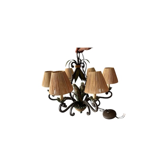 MCM Wrought iron Parrot Chandelier with 6 lights/shades