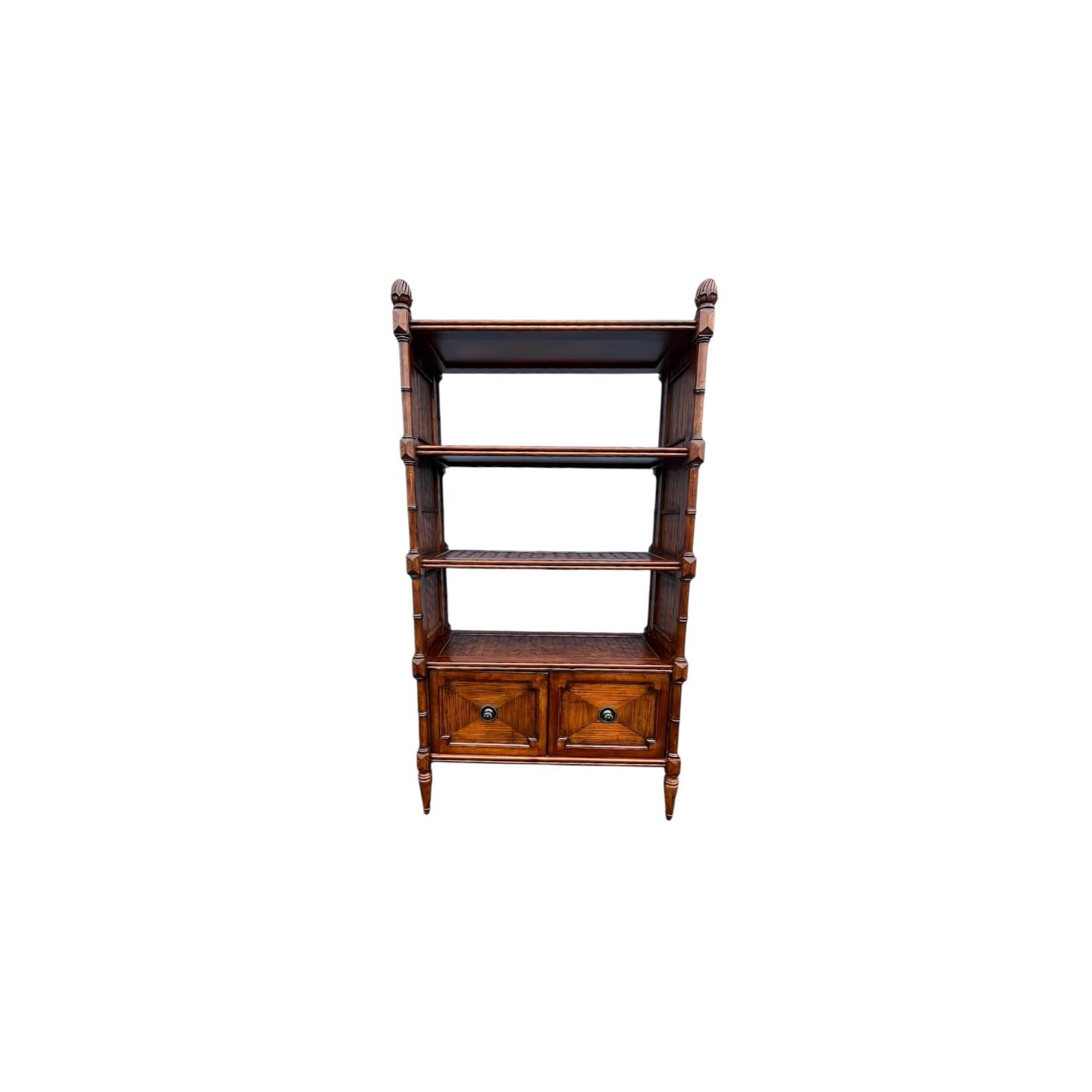 Tommy Bahama Rattan Bookcase Etagere With Metal Files Holder