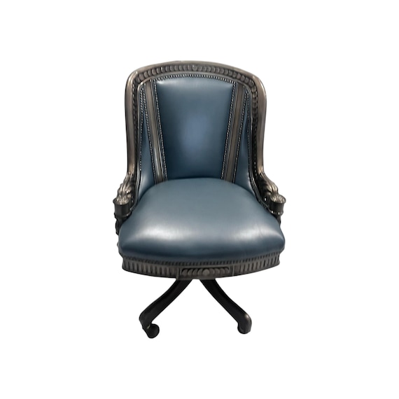 Hancock and Moore Intricately carved blue swivel office chair