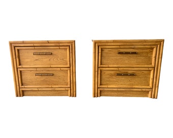 Boho Chic Lea Faux Bamboo & Rattan 2 drawers nightstands a pair (Shipping Not Included)