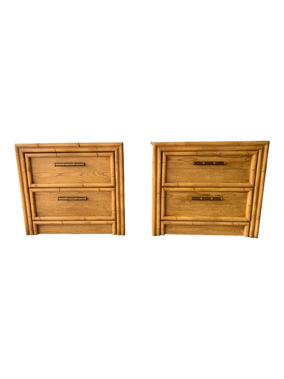 Boho Chic Lea Faux Bamboo & Rattan 2 drawers nightstands a pair (Shipping Not Included)