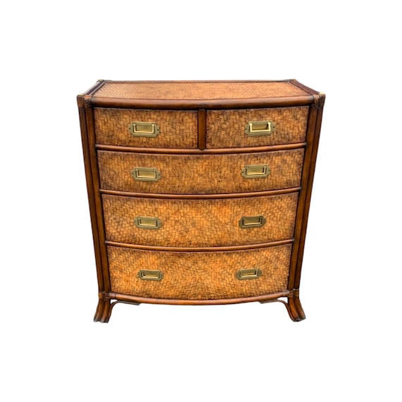 Vintage Maitland & Smith Woven Leather 5 Drawer Chest/ Dresser /Nightstand