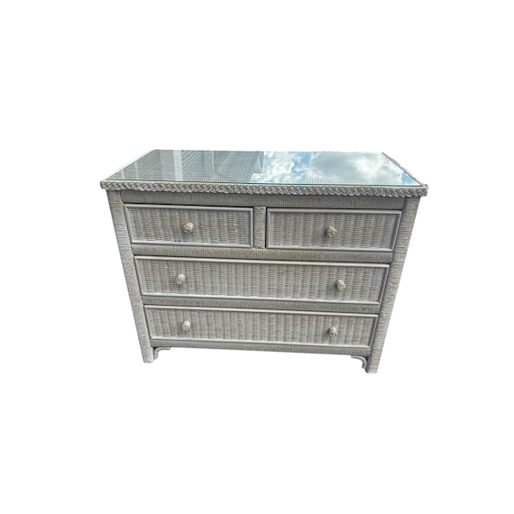 Henry Link Wicker Dresser Bachelor Chest 4 Drawer with glass top
