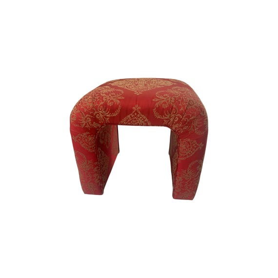 1980s Vintage Postmodern Red /golden Fabric Waterfall Bench