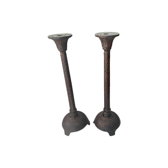 Vintage Iron hammered candlesticks holders a pair