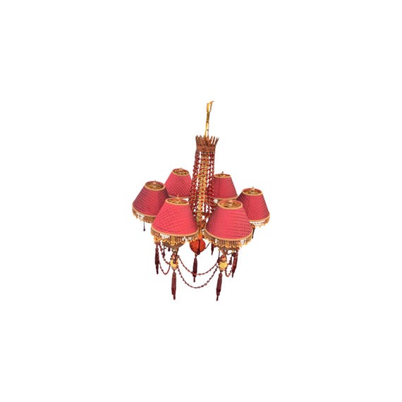 Frederick Cooper 6 light chandelier with red bead accents.