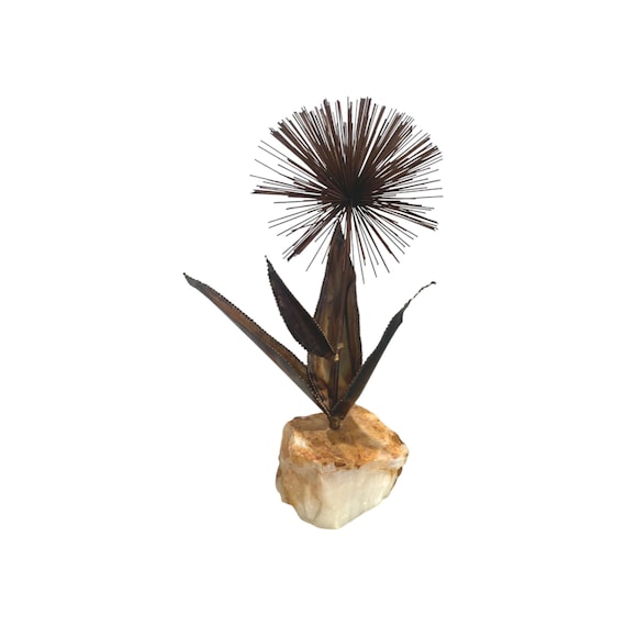 Mid Century Modern Brutalist Jere Style Brass Pom on Quartz Base Table Sculpture