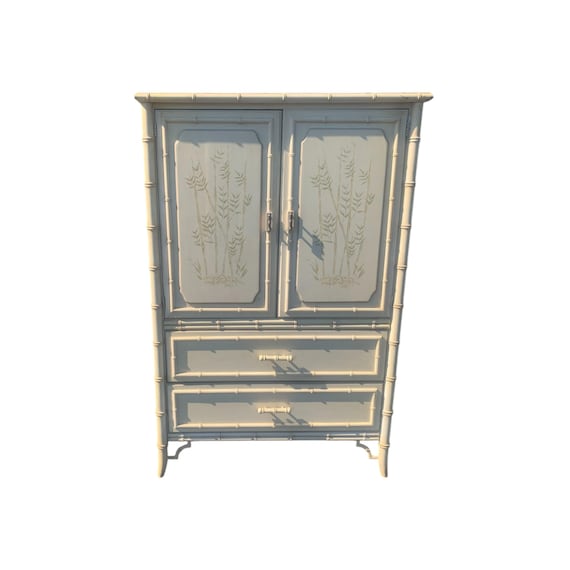 Faux Bamboo Armoire Chest by Dixie Aloha Collection  Hollywood Regency Palm Beach Coastal Chinoiserie Furniture