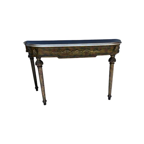 Vintage French Louis XVI Style Verdigris golden Demilune Console Table