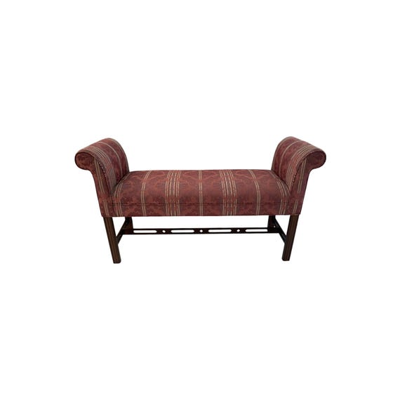 Vintage Ethan Allen Chippendale Style Rolled Arm Bench, Window Seat, bed bench