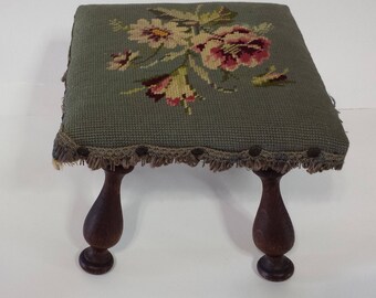 Vintage Foot Stool Needlepoint Ottoman