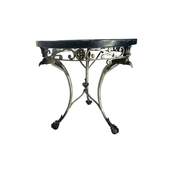 French Gueridon Art Deco Metal Eagle Head Claw Foot Marble Top Size Round Table