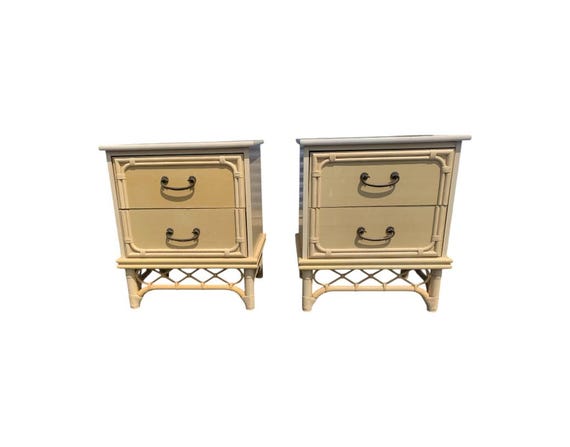 Faux Bamboo Ficks Reed Style 2 drawers nightstands a pair