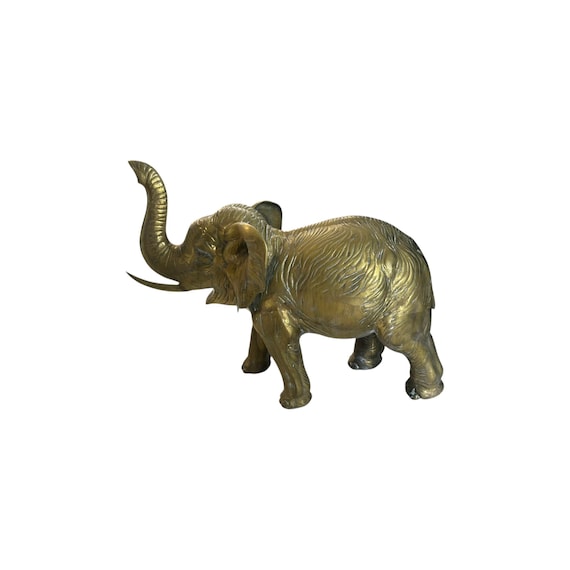 46.6 Pounds 24” Tall Large  Brass African Elephant With Trunk Up Statue .