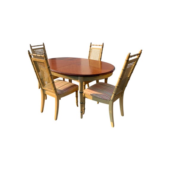 American of Martinsville MCM Faux Bamboo Dining set Cane back Regency Four chairs