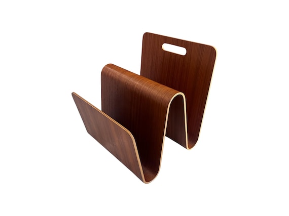 Molded Plywood Magazine Stand Rack OFFI Modern Design Eric Pfeiffer Walnut