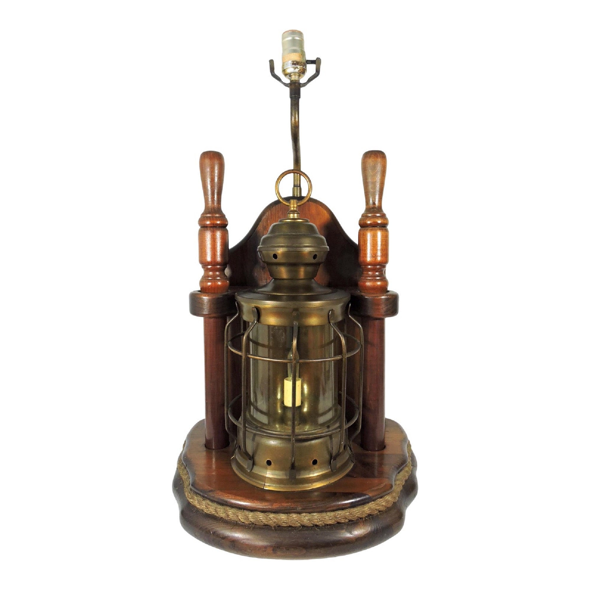 Mid 20th Century Nautical Ships Lantern Brass & Mahogany Table Lamp  Steampunk Ship Caged Lantern Tabletop -  Canada