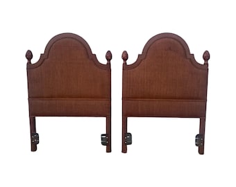 Tommy Bahama Bamboo Wicker Rattan Twin Headboards with Pineapple Finials
