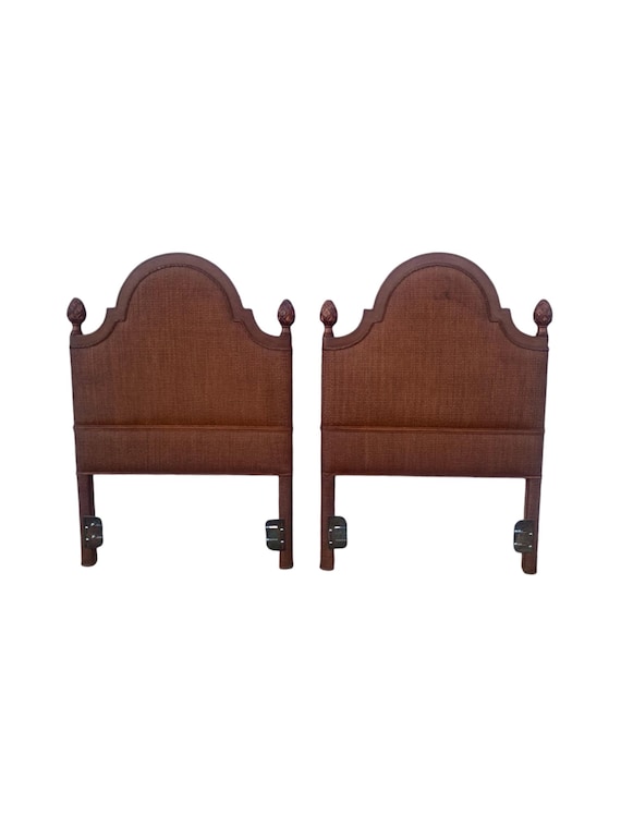 Tommy Bahama  Bamboo Wicker Rattan Twin Headboards with Pineapple Finials
