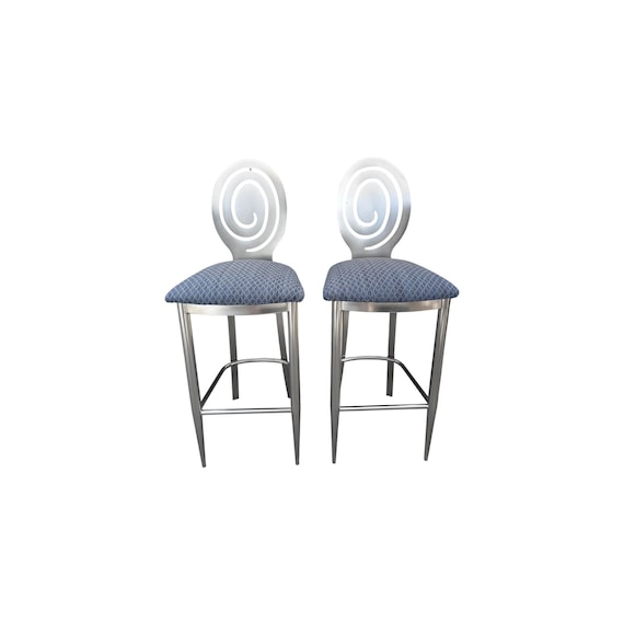 Ethan Allen Radius Bar Stools Brushed Nickel Metal Modern Industrial 13 6430