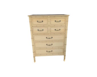 Henry Link Whitewashed Wicker Tall Chest – Vintage Coastal Dresser
