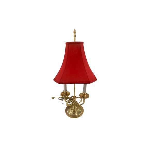 Vintage Baldwin Williamsburg  Tole Bouillotte Brass Lamp With Red Hex Bell