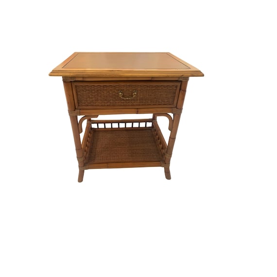 Bamboo and Rattan wood top nightstand, side table with drawer.