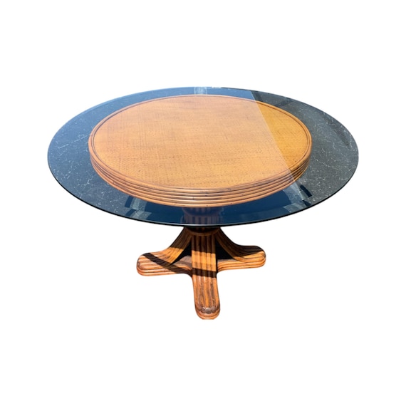 Vintage Lexington Rattan Dining Round Bistro Dining Table with 48" glass