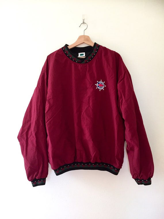 maroon pullover windbreaker