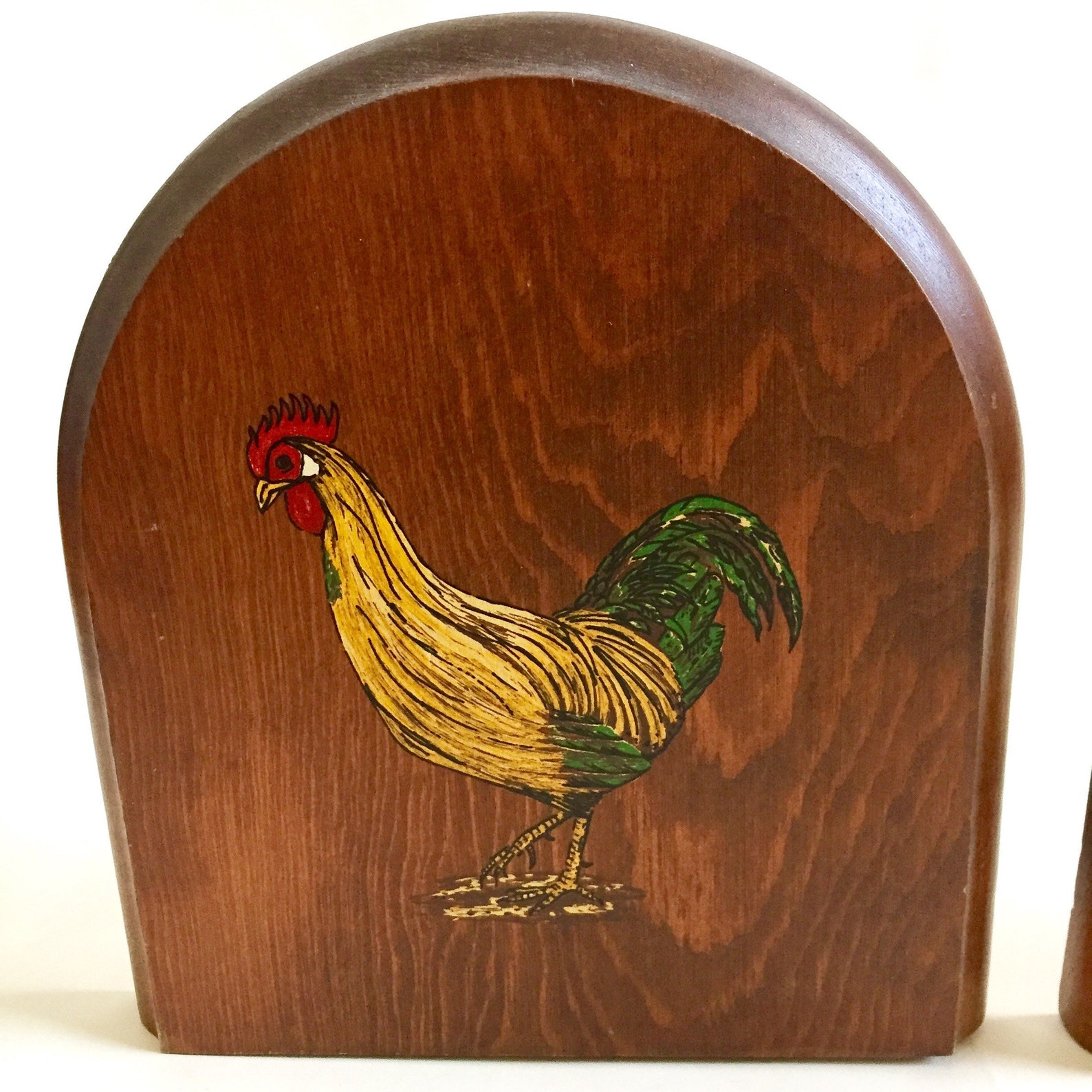 Vintage Chicken Rooster Wood & Metal Rustic Farmhouse Bookends Etsy