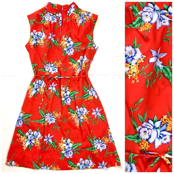 70's Hilo Hattie Womens Bright Orange Blue Orchid