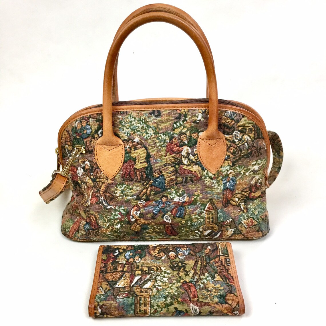 Vintage Gobelins Art Tapestry Whiskey Leather Crossbody Etsy