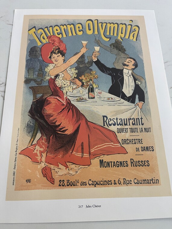 French Tavern Poster, Taverne Olympia Artwork by Jules Chéret, Old