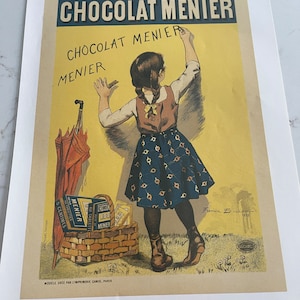 Chocolat Menier Poster, Vintage French Advertising, Antique Chocolate Advertisement, Art Nouveau Poster, Collectible,Decor  ~231909-WH 67 B