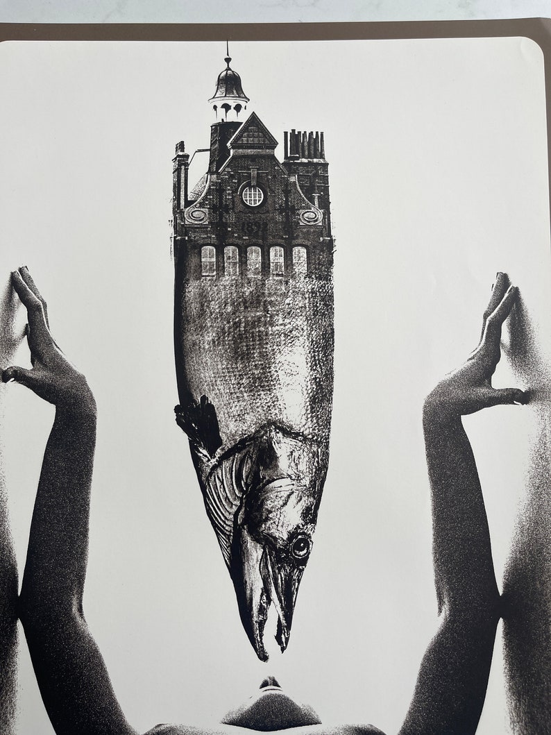 Sam Haskins, LARGE 14x19 Woman, Montage, Building, Weirdcore, Fish, Nude, Original Photography Print, 1972, Erotica 231001-63068 01 image 1