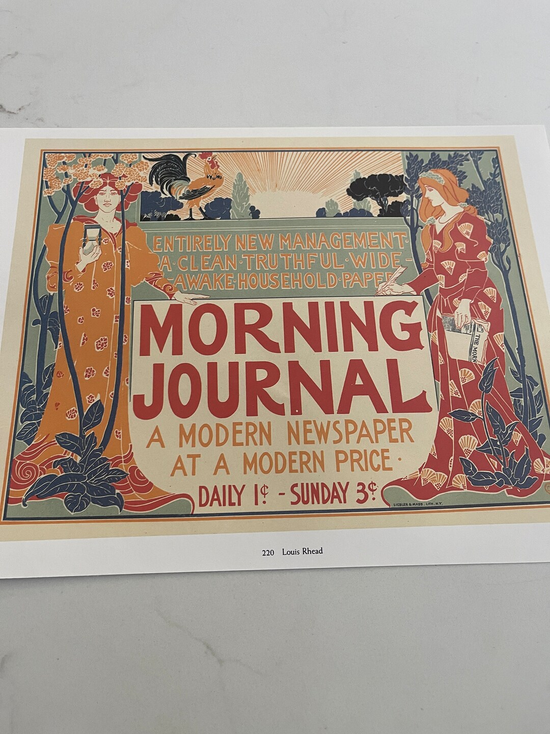 Newspaper Poster, Morning Journal Artwork by Louis Rhead, Antique