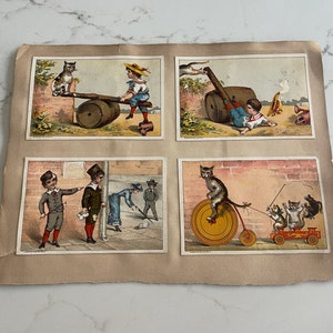 Children's Games, Kids with Envelopes, Antique Victorian Trade Cards from an Old Scrapbook, Advertisement, Collectible, ~ 240119-WH 121