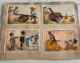 Children's Games, Kids with Envelopes, Antique Victorian Trade Cards from an Old Scrapbook, Advertisement, Collectible, ~ 240119-WH 121