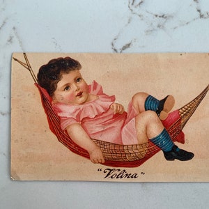 Little Girl in a Hammock, Volina Drugs, Victorian, Trade Card, 1880s, Antique, Cabinet Card, Advertising, Memorabilia, ~ 221119-EB-59498 483