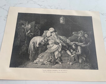 Calas Bidding Farewell To His Family, Nicolaus Chodowiecki, Book Page, 1888, Woodcut Print, Sepia-tone, Medium-bond, ~ 240317-WH M-03-06