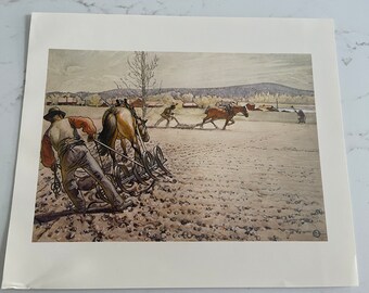 Carl Larsson, Ploughing, Field, Country Life, Horses, Poster, Painting, Book Page, Print, Book Plate, Swedish, Art, Vintage, ~20-01-10